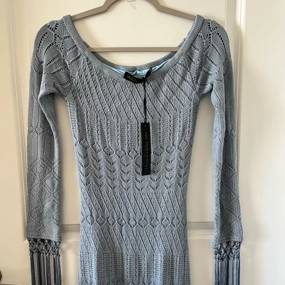 NWT House of Harlow 1960 x REVOLVE Rose Dress - Dusty Blue - Picture 7 of 11